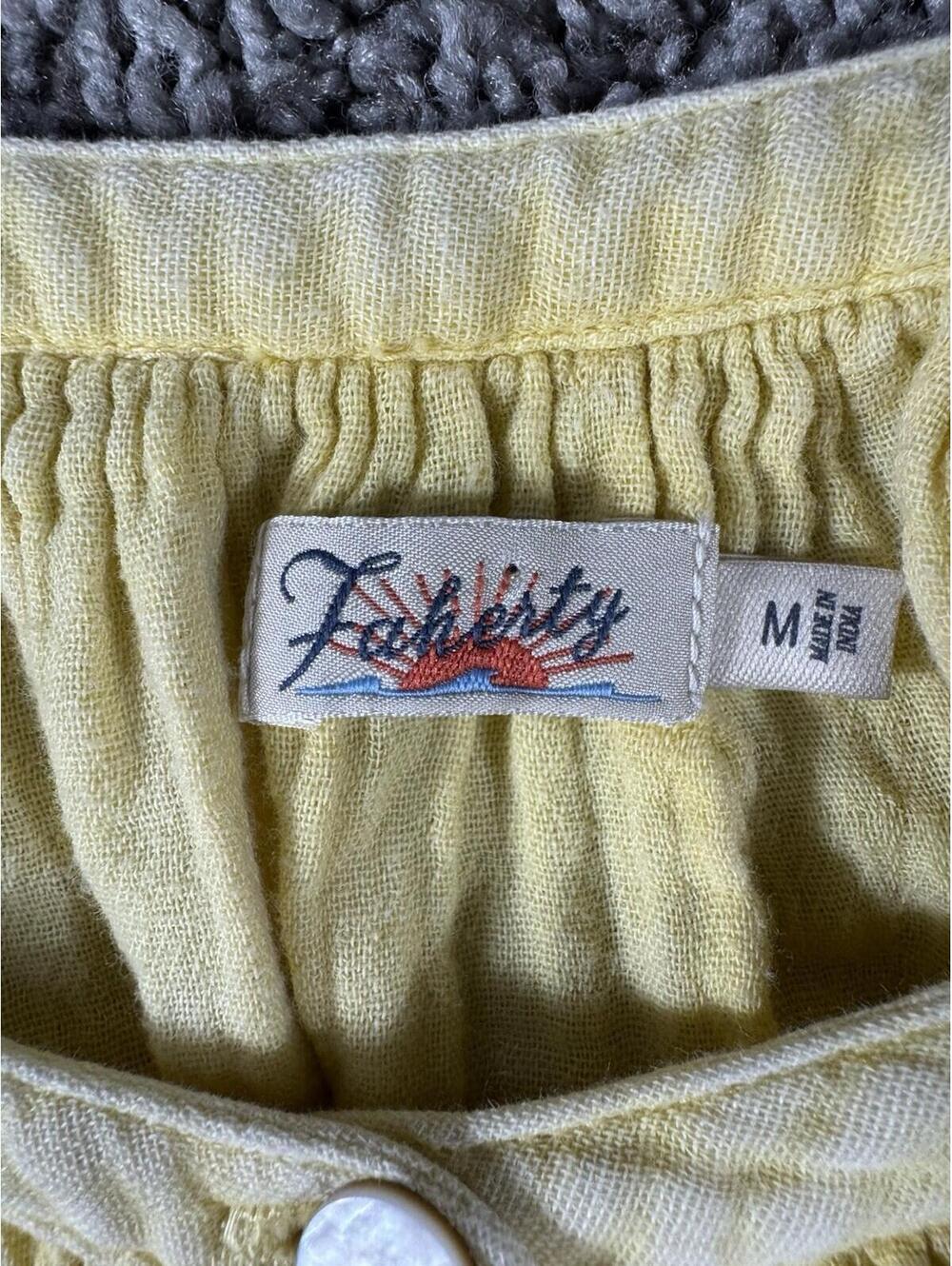 Faherty Yellow Cotton Gauze Dress Women’s M Button Front Puff Sleeve Cottagecore - Picture 3 of 9